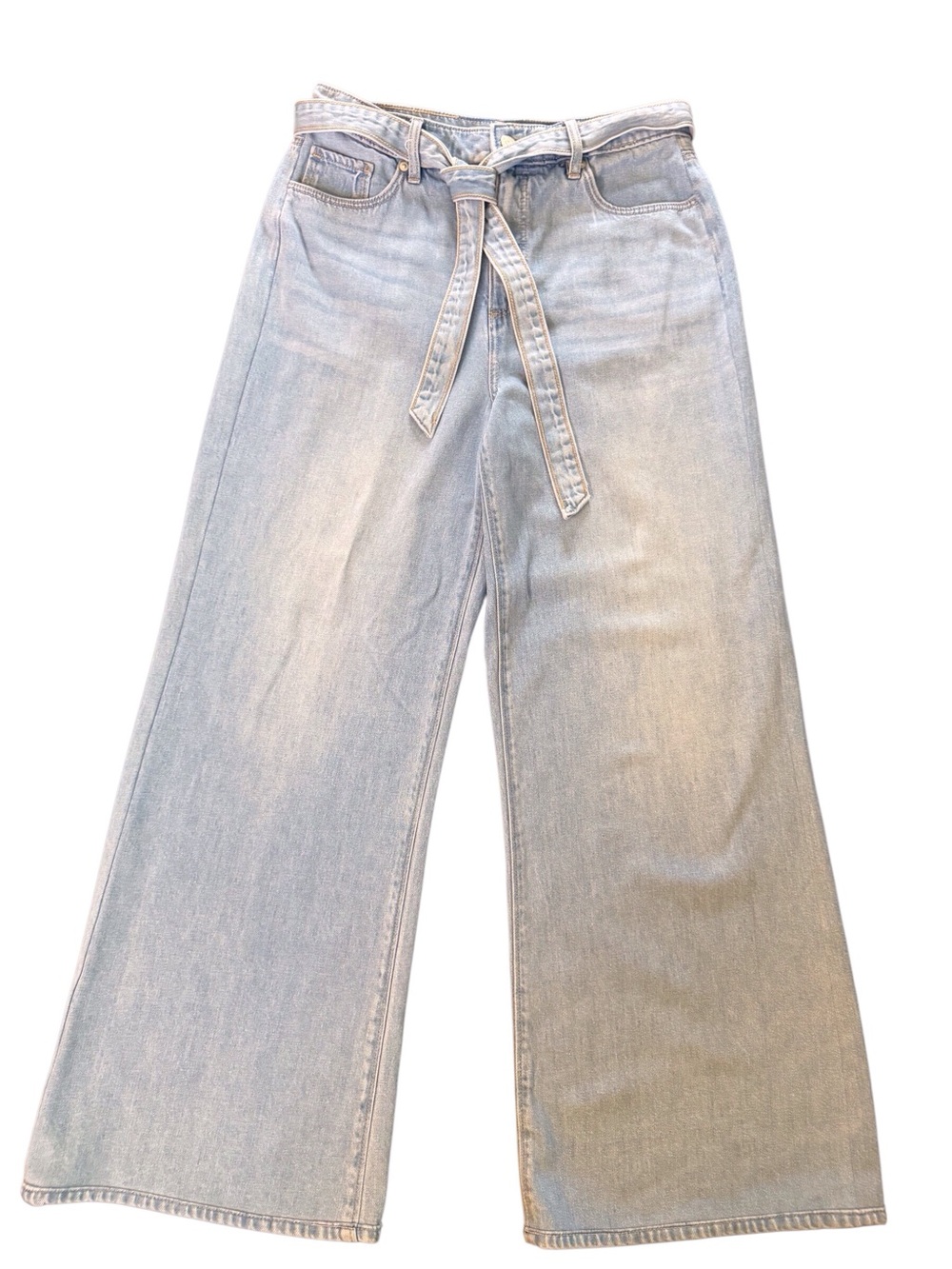 LOFT Tie Waist Wide Leg Jeans Size 8 Light Wash High Rise Palazzo Denim